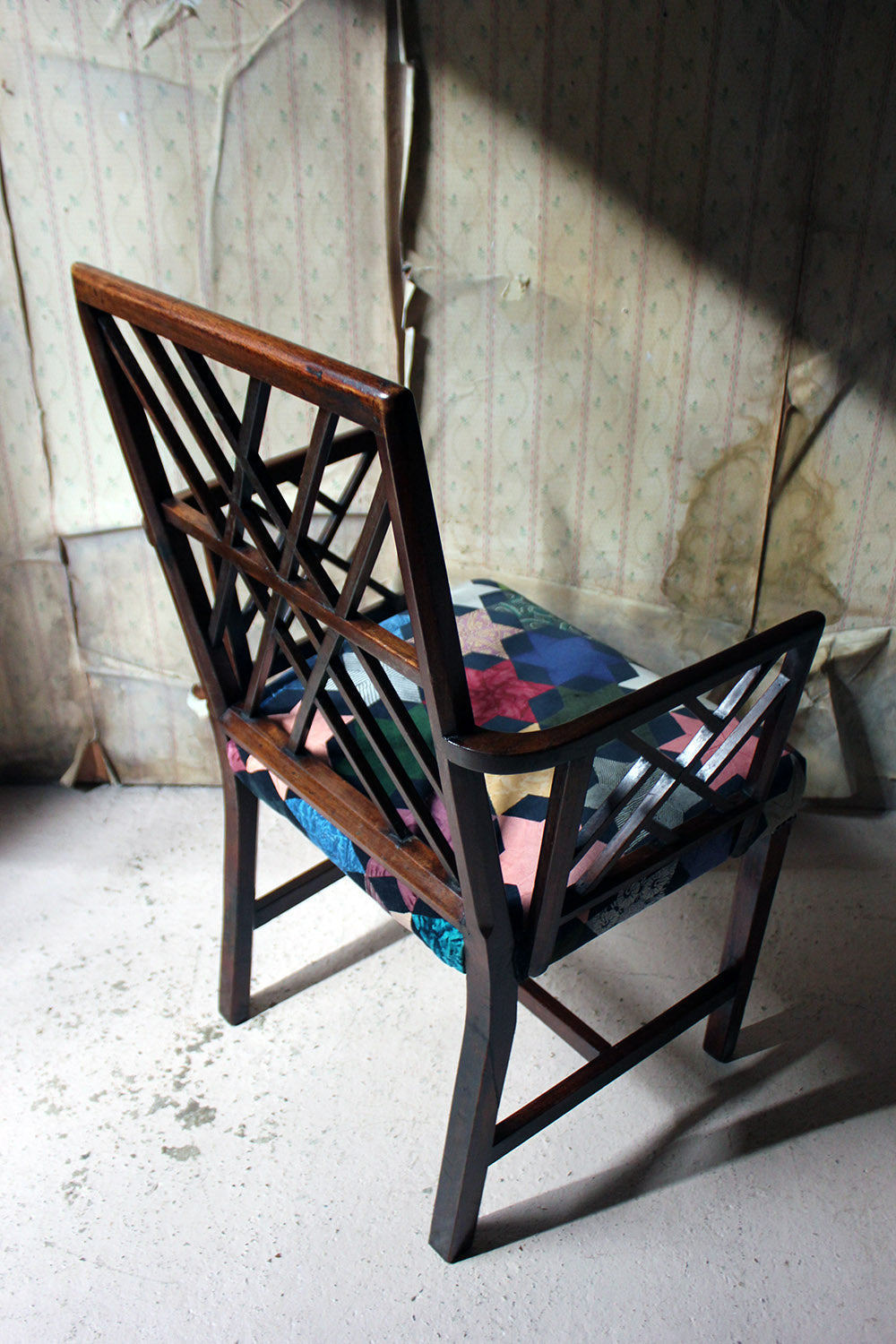 A George III Chinese Chippendale Mahogany & Velvet Upholstered Cockpen Armchair c.1770