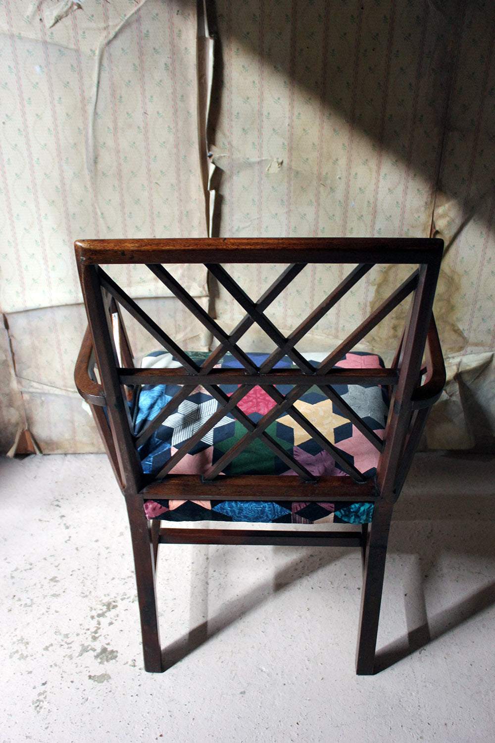 A George III Chinese Chippendale Mahogany & Velvet Upholstered Cockpen Armchair c.1770