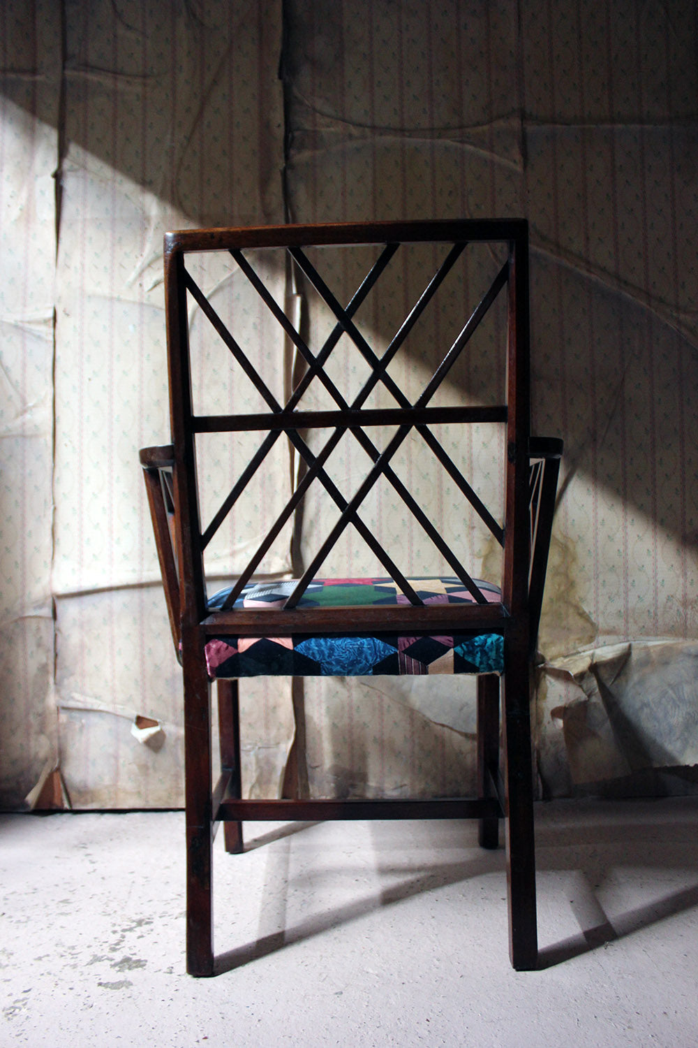 A George III Chinese Chippendale Mahogany & Velvet Upholstered Cockpen Armchair c.1770