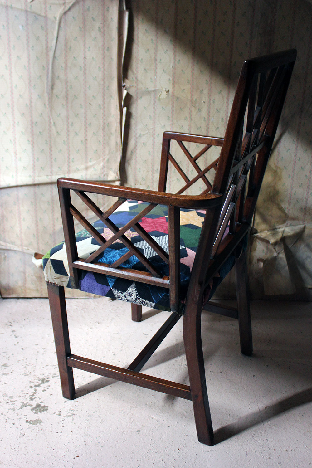 A George III Chinese Chippendale Mahogany & Velvet Upholstered Cockpen Armchair c.1770