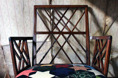 A George III Chinese Chippendale Mahogany & Velvet Upholstered Cockpen Armchair c.1770