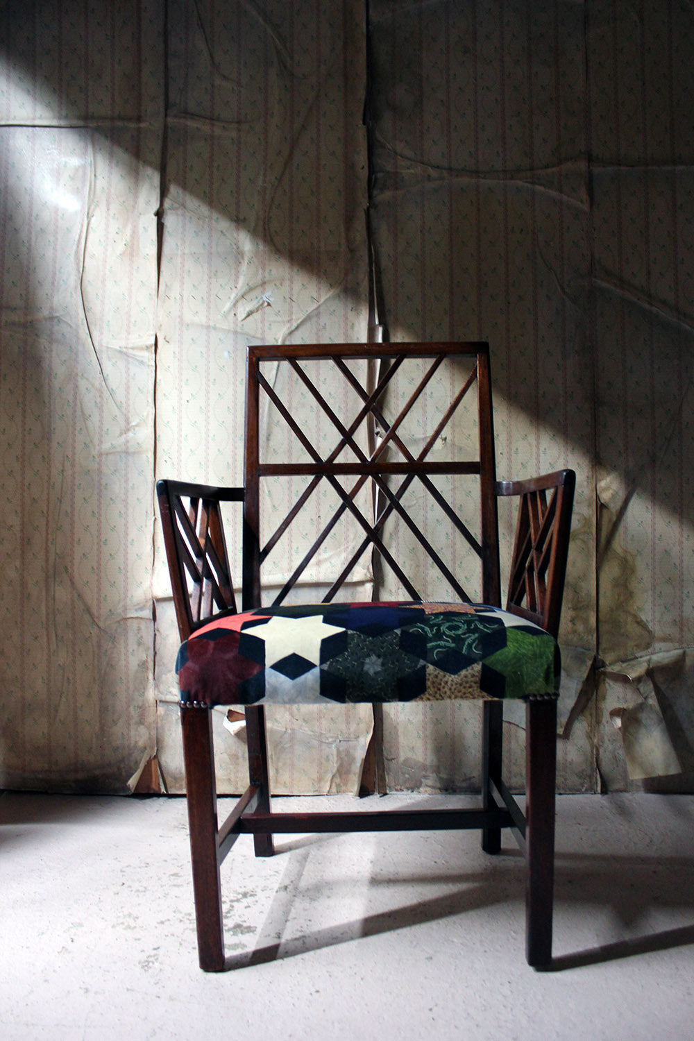 A George III Chinese Chippendale Mahogany & Velvet Upholstered Cockpen Armchair c.1770