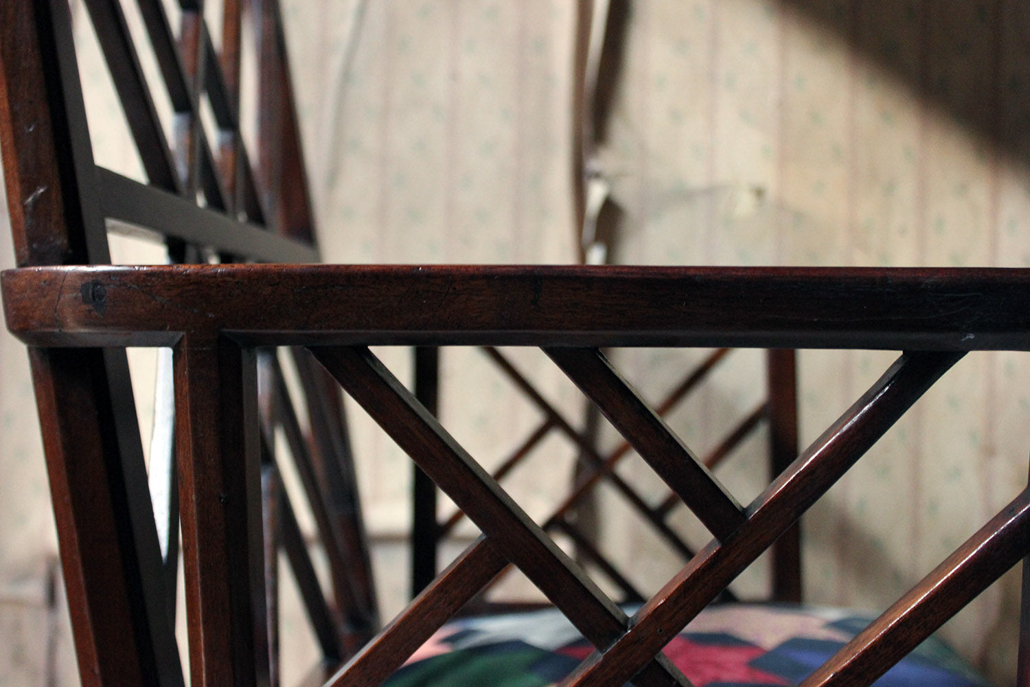 A George III Chinese Chippendale Mahogany & Velvet Upholstered Cockpen Armchair c.1770