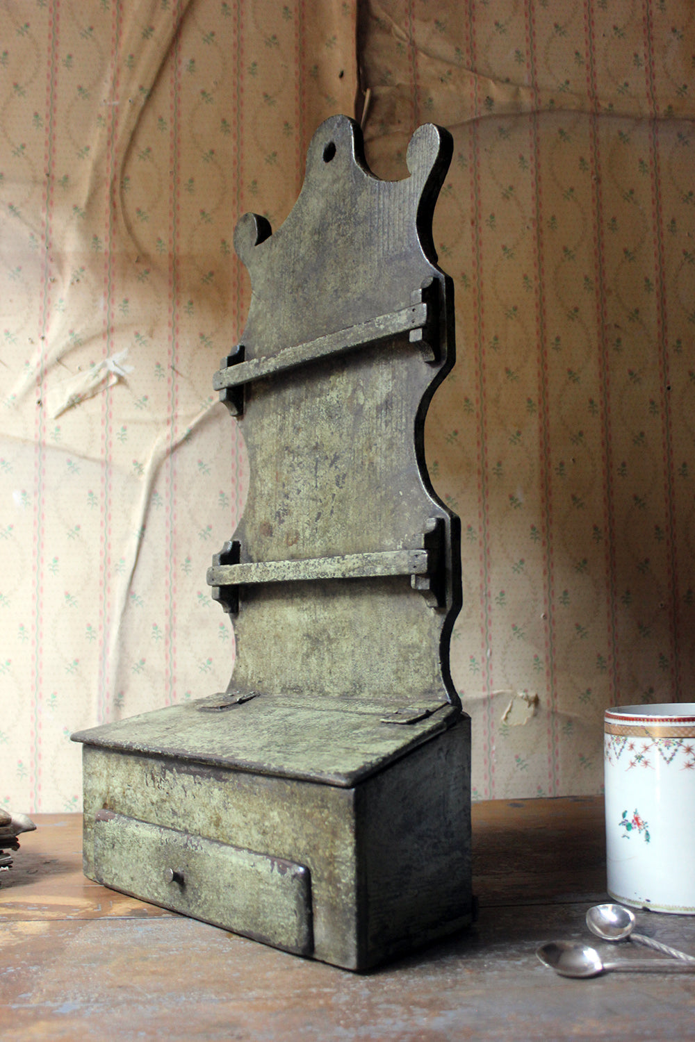 A George III Provincial Painted Oak Farmhouse Spoon Rack c.1780