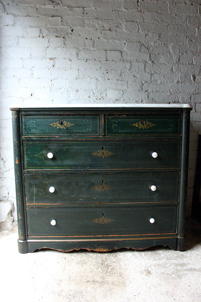 A Decorative North German Provincial Painted & White Marble Topped Commode c.1860