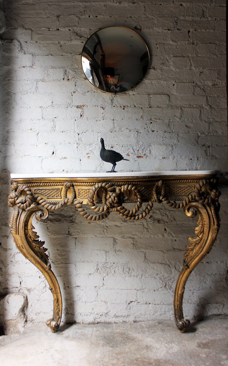 A Beautiful French Giltwood Gesso & Marble Topped Rope-Twist Console Table c.1865