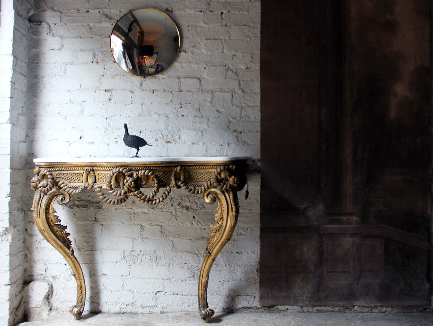 A Beautiful French Giltwood Gesso & Marble Topped Rope-Twist Console Table c.1865