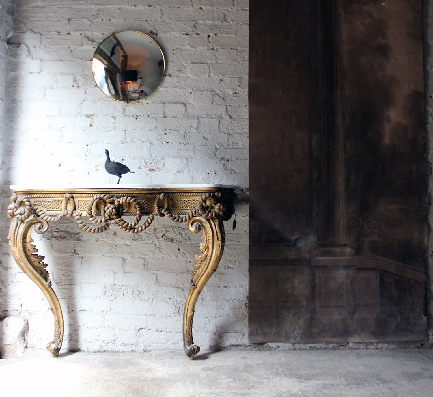 A Beautiful French Giltwood Gesso & Marble Topped Rope-Twist Console Table c.1865