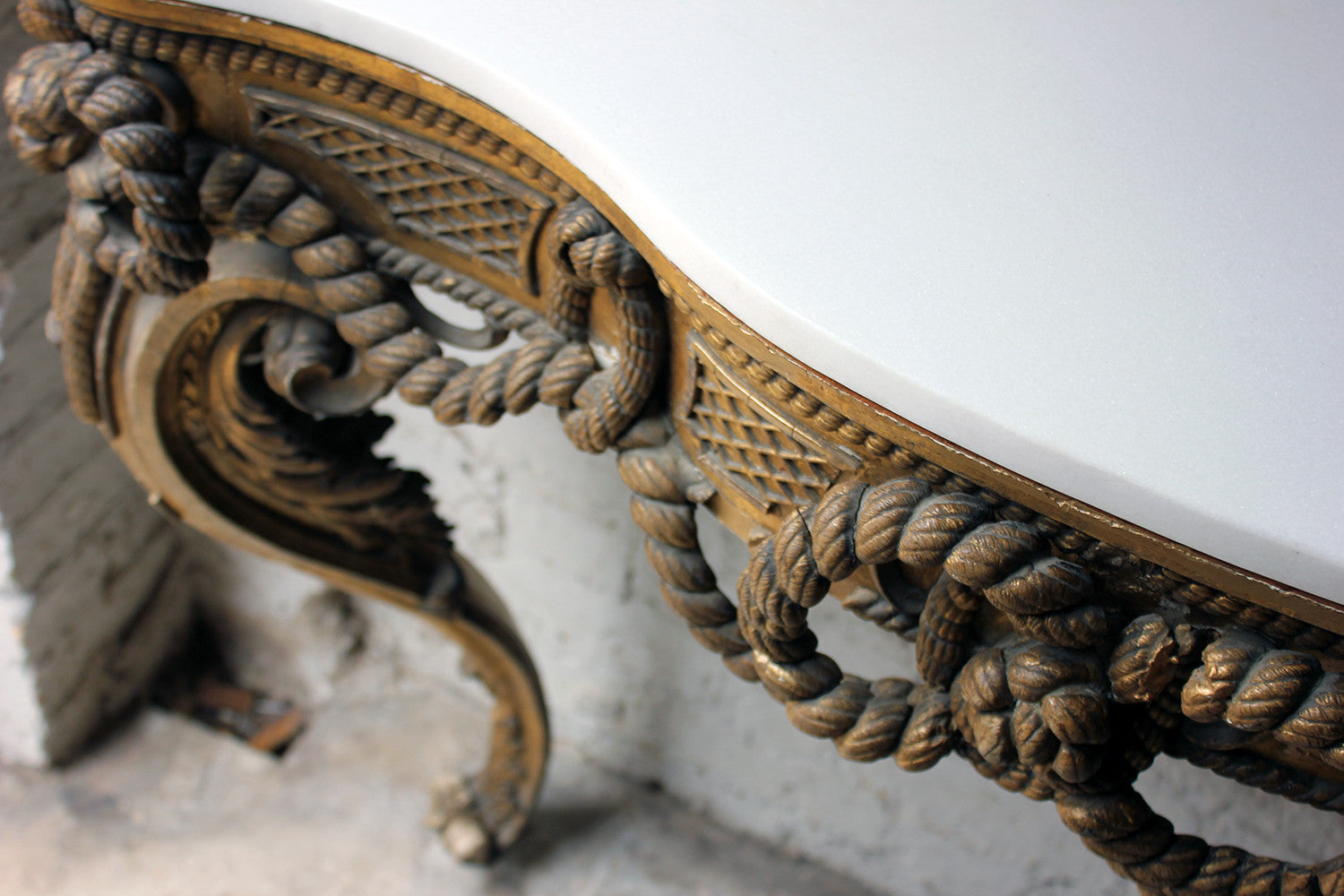 A Beautiful French Giltwood Gesso & Marble Topped Rope-Twist Console Table c.1865