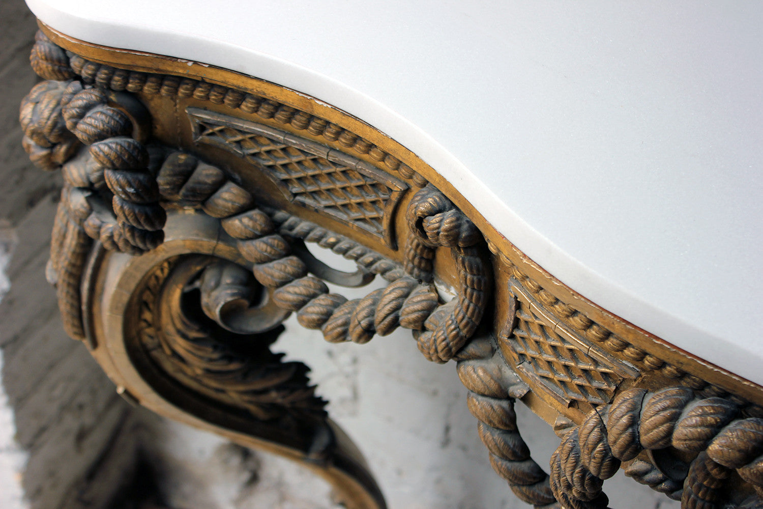 A Beautiful French Giltwood Gesso & Marble Topped Rope-Twist Console Table c.1865