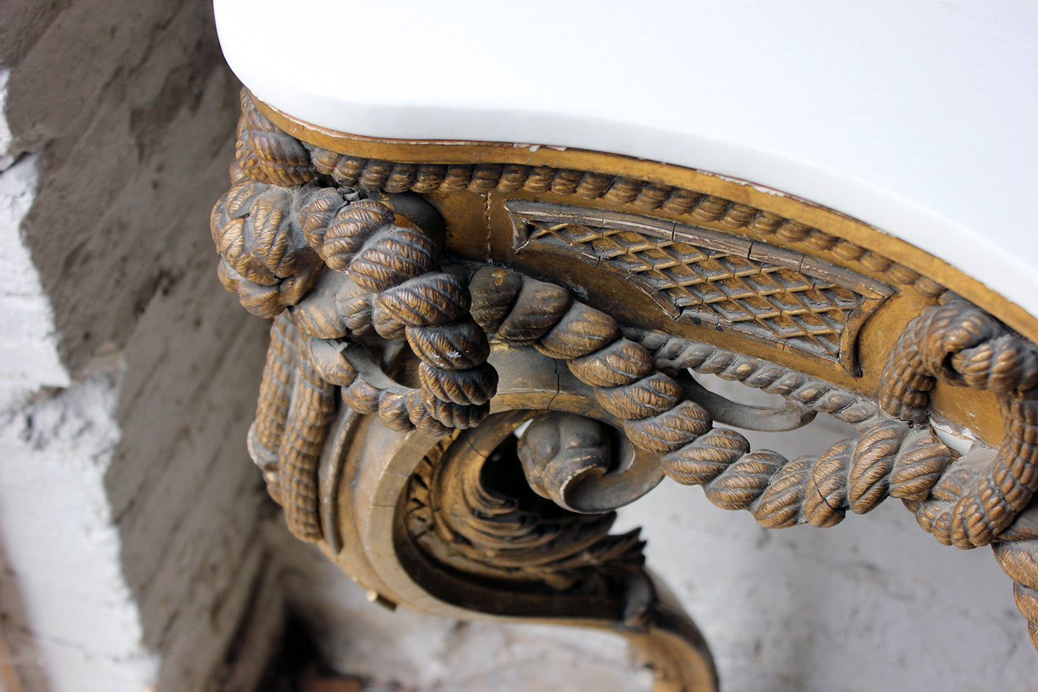 A Beautiful French Giltwood Gesso & Marble Topped Rope-Twist Console Table c.1865