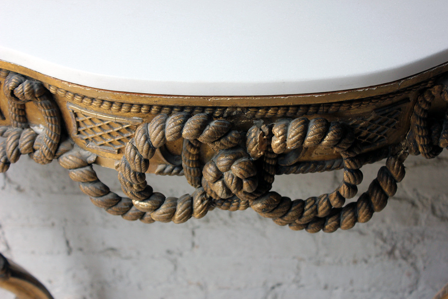 A Beautiful French Giltwood Gesso & Marble Topped Rope-Twist Console Table c.1865