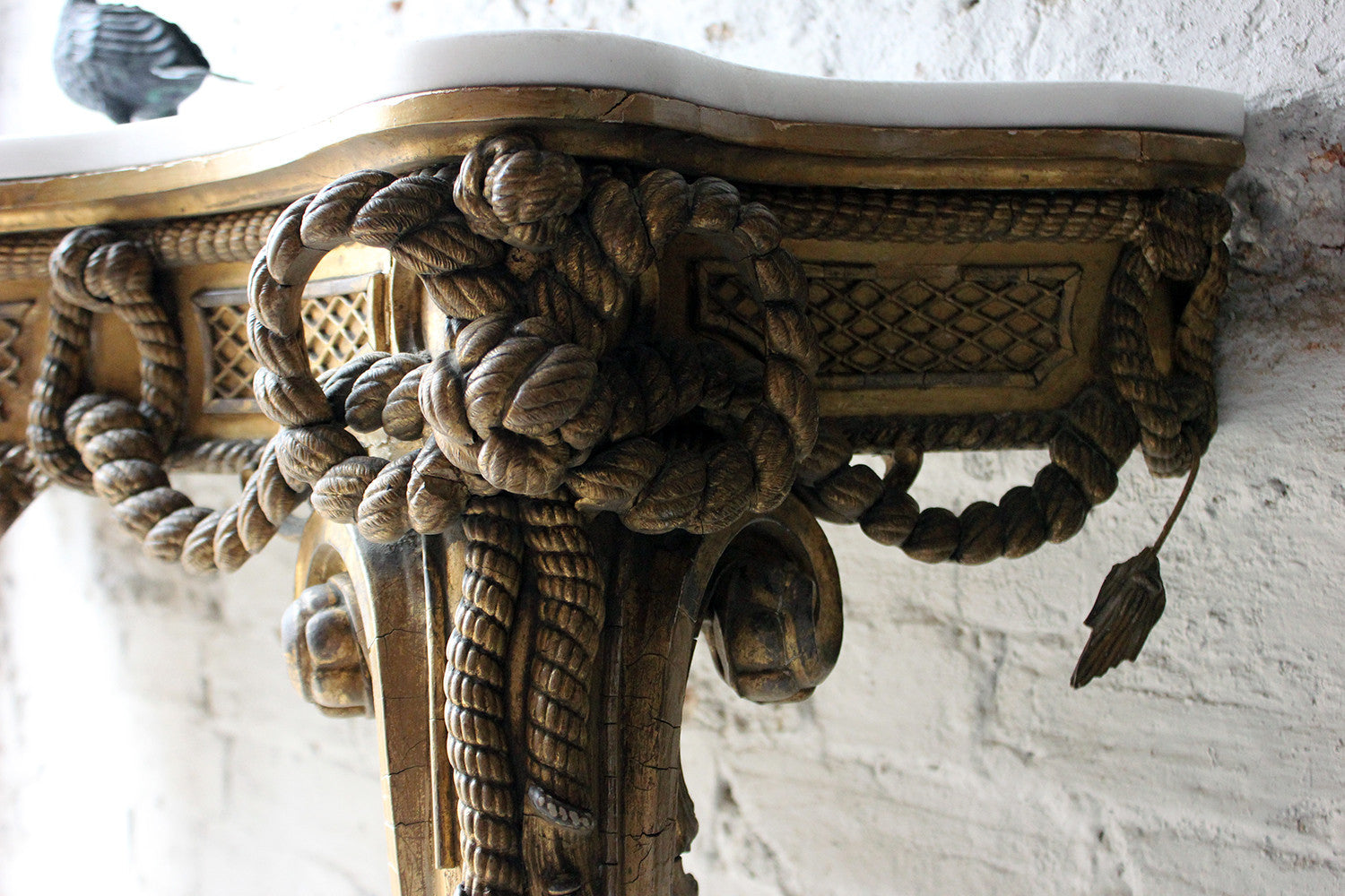 A Beautiful French Giltwood Gesso & Marble Topped Rope-Twist Console Table c.1865