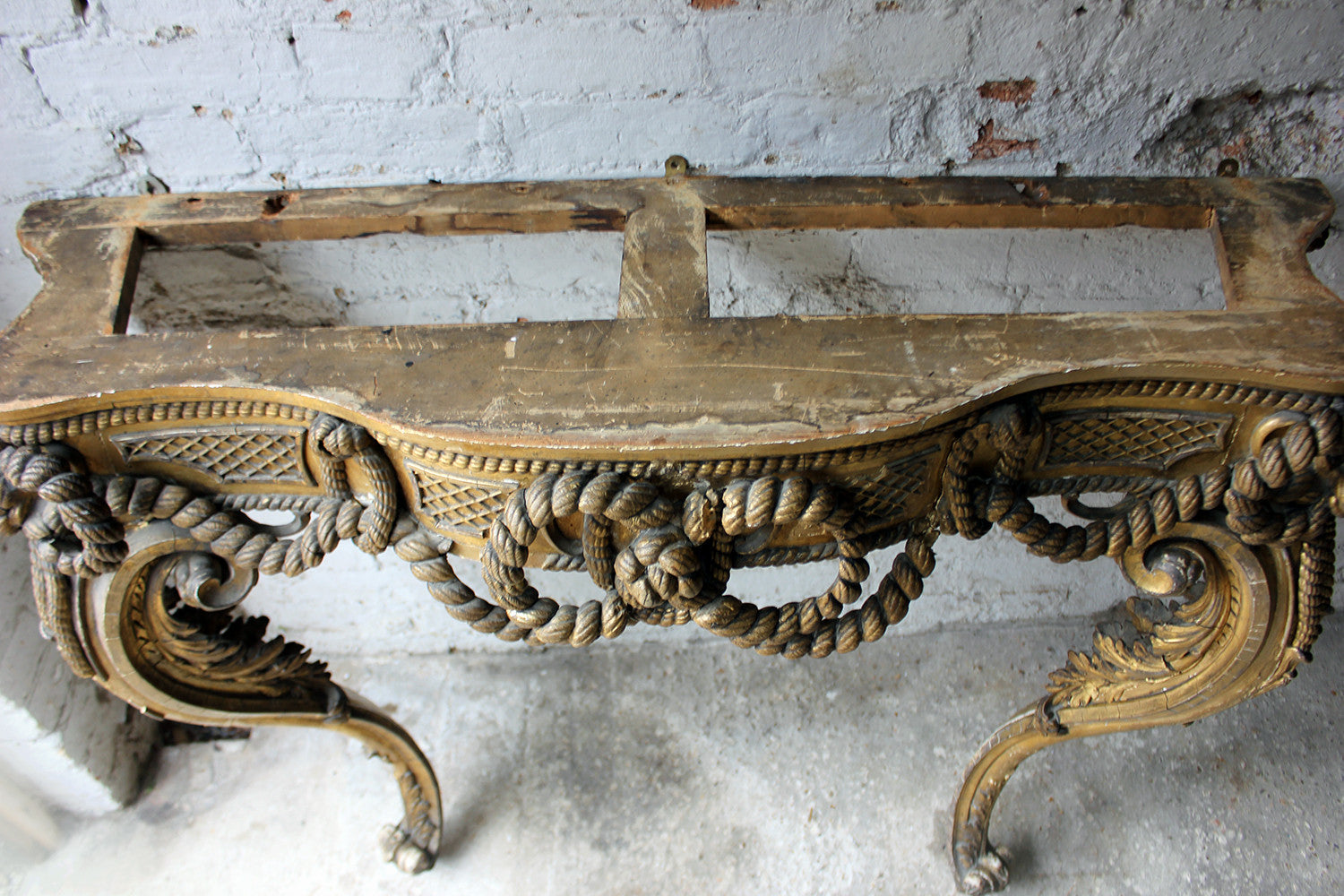 A Beautiful French Giltwood Gesso & Marble Topped Rope-Twist Console Table c.1865