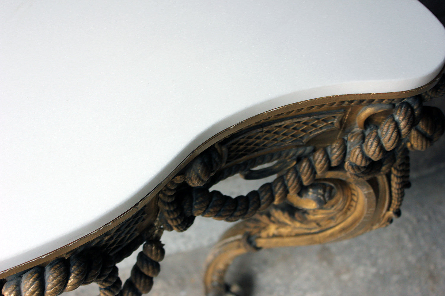 A Beautiful French Giltwood Gesso & Marble Topped Rope-Twist Console Table c.1865