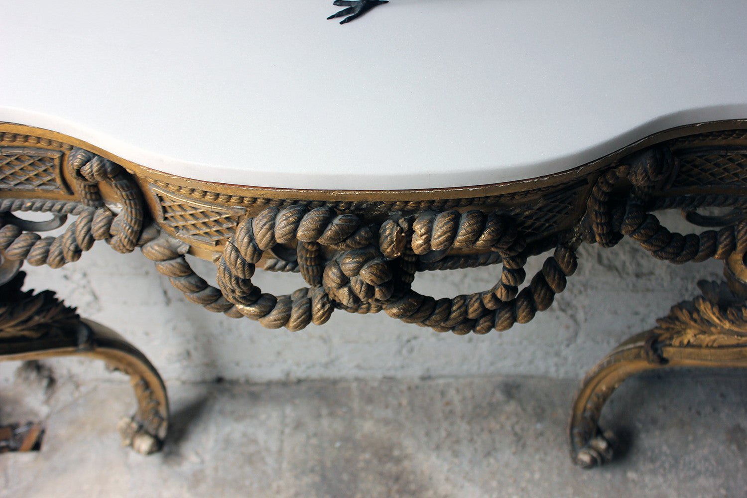 A Beautiful French Giltwood Gesso & Marble Topped Rope-Twist Console Table c.1865