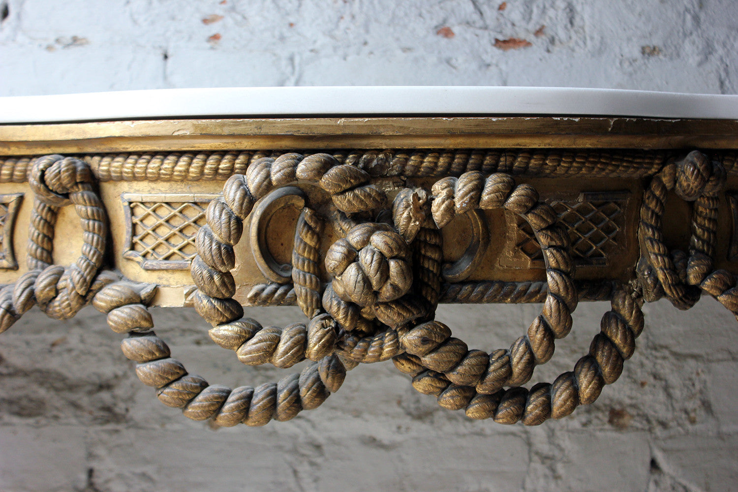 A Beautiful French Giltwood Gesso & Marble Topped Rope-Twist Console Table c.1865