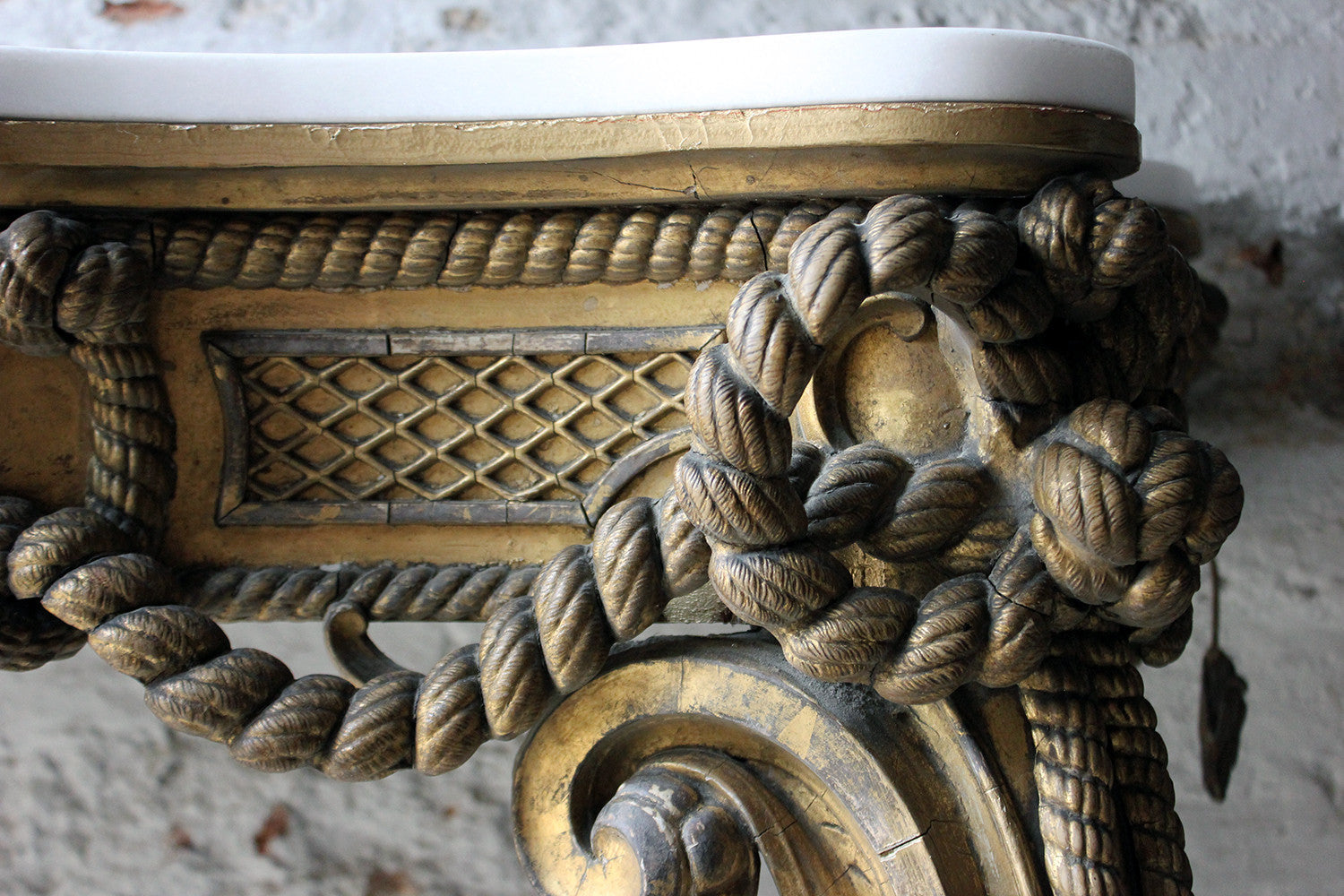 A Beautiful French Giltwood Gesso & Marble Topped Rope-Twist Console Table c.1865