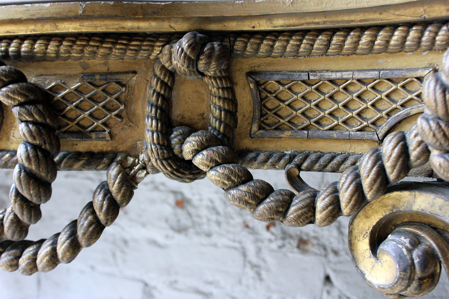 A Beautiful French Giltwood Gesso & Marble Topped Rope-Twist Console Table c.1865