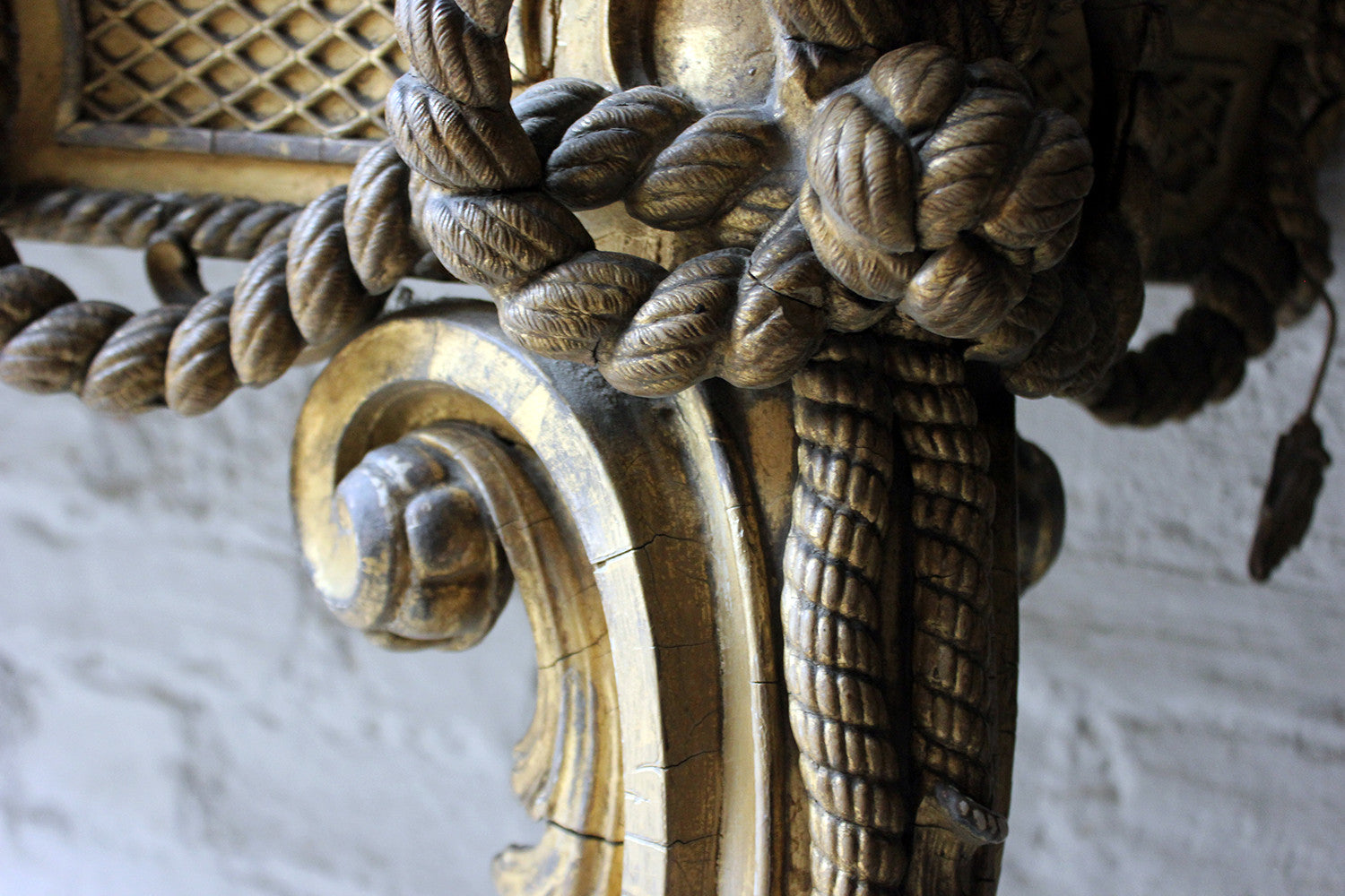 A Beautiful French Giltwood Gesso & Marble Topped Rope-Twist Console Table c.1865
