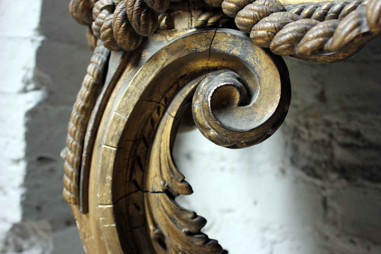 A Beautiful French Giltwood Gesso & Marble Topped Rope-Twist Console Table c.1865