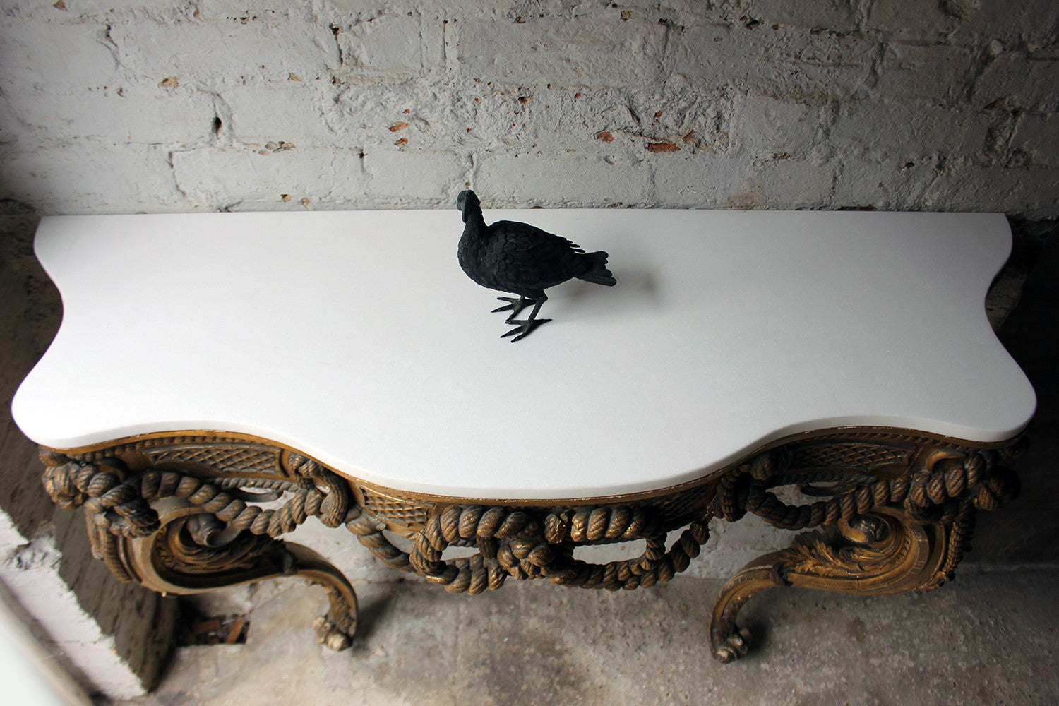 A Beautiful French Giltwood Gesso & Marble Topped Rope-Twist Console Table c.1865