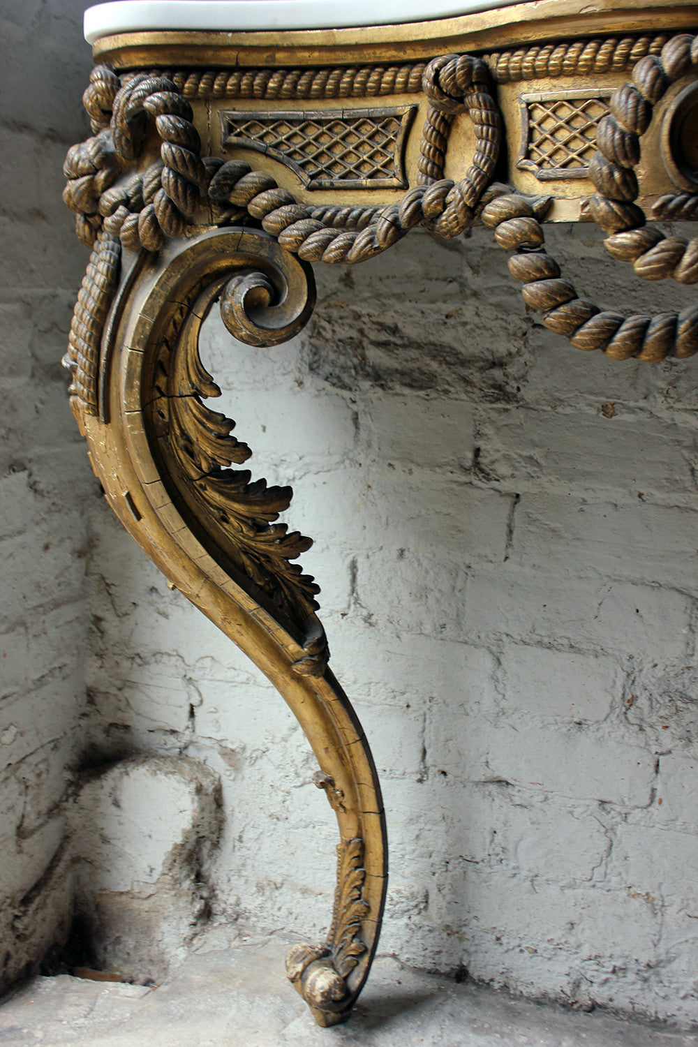 A Beautiful French Giltwood Gesso & Marble Topped Rope-Twist Console Table c.1865