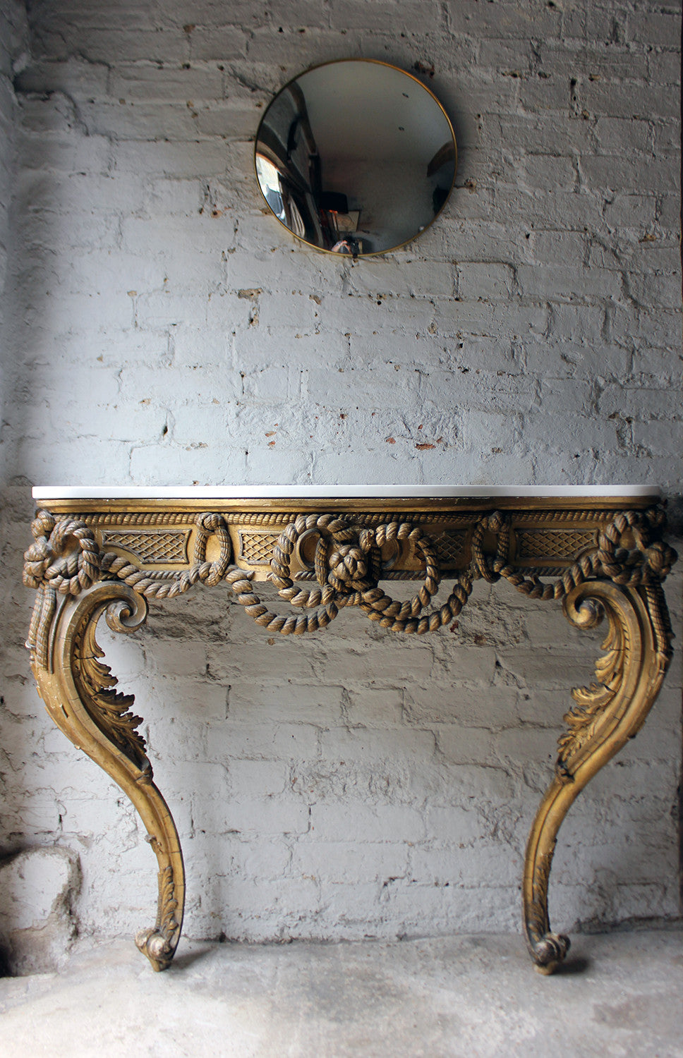 A Beautiful French Giltwood Gesso & Marble Topped Rope-Twist Console Table c.1865
