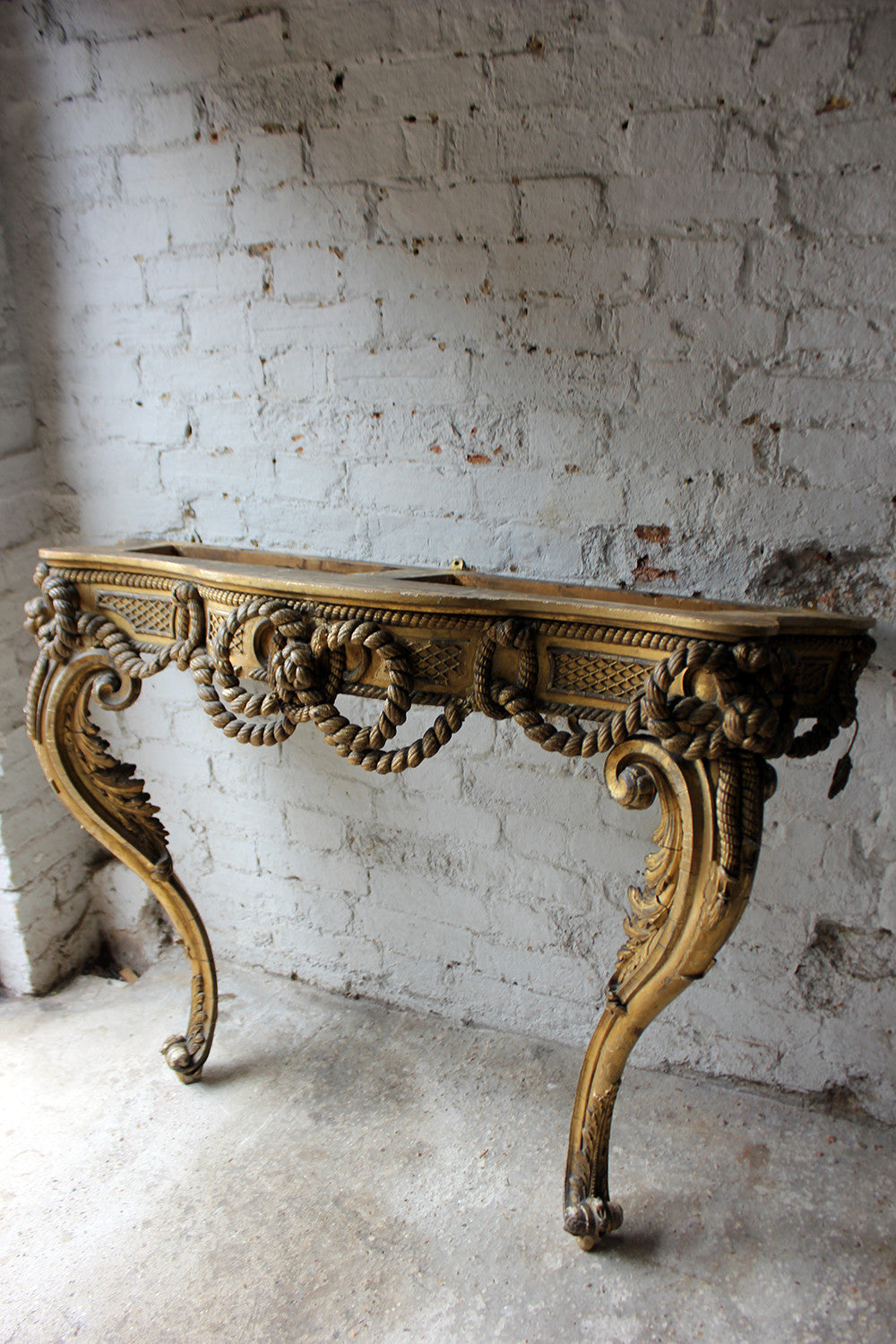 A Beautiful French Giltwood Gesso & Marble Topped Rope-Twist Console Table c.1865