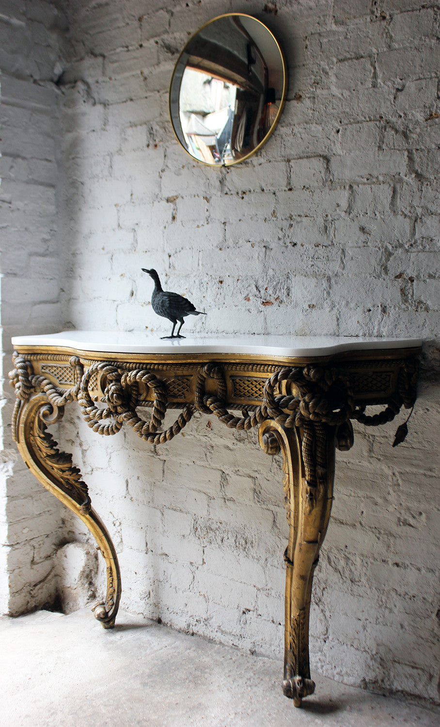A Beautiful French Giltwood Gesso & Marble Topped Rope-Twist Console Table c.1865