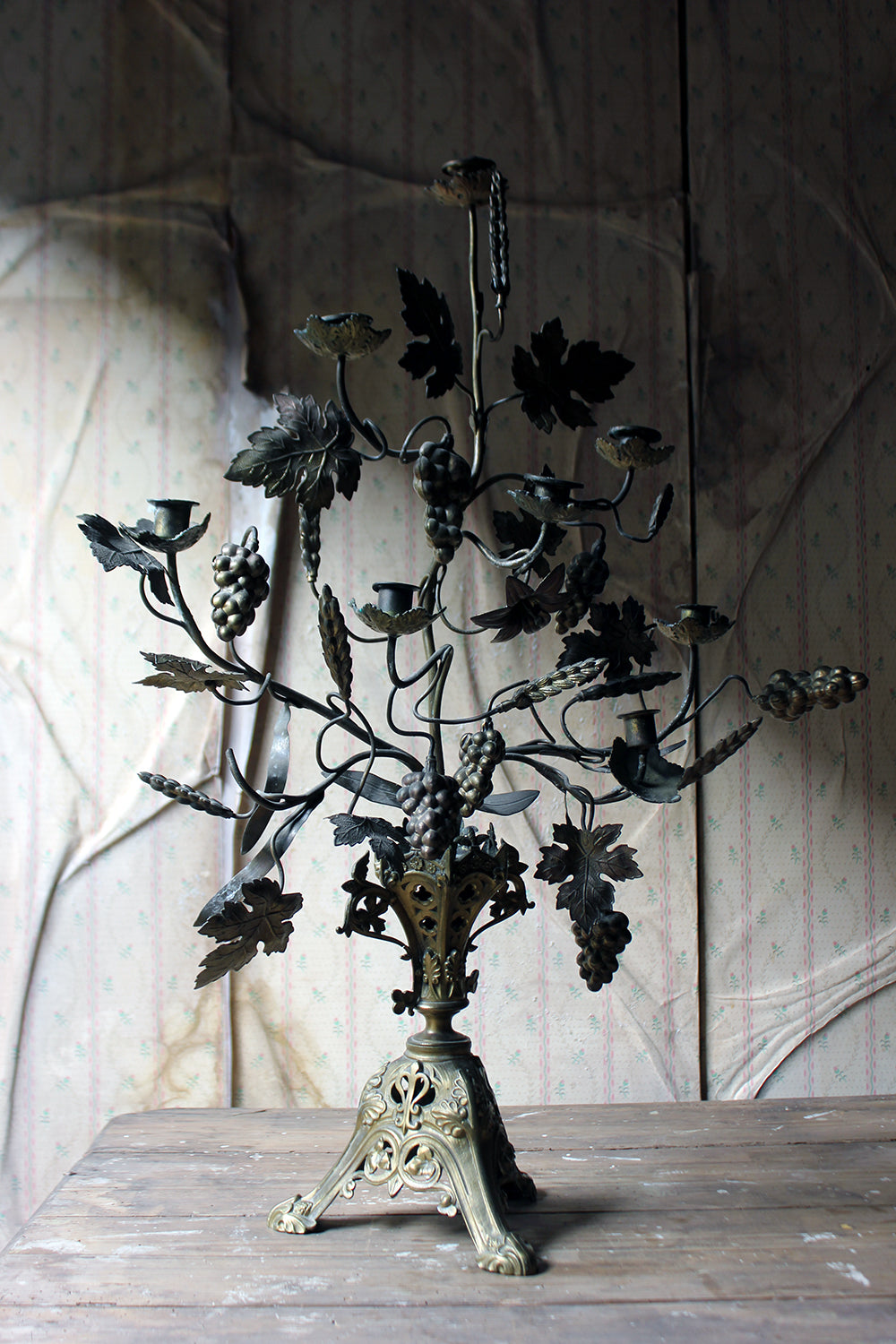 A Beautiful Large Late 19thC Naturalistic Gilt Metal Eight Sconce Candelabra c.1890
