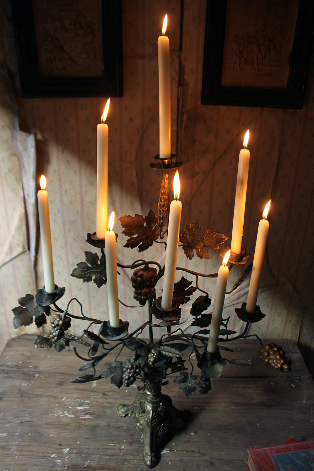 A Beautiful Large Late 19thC Naturalistic Gilt Metal Eight Sconce Candelabra c.1890