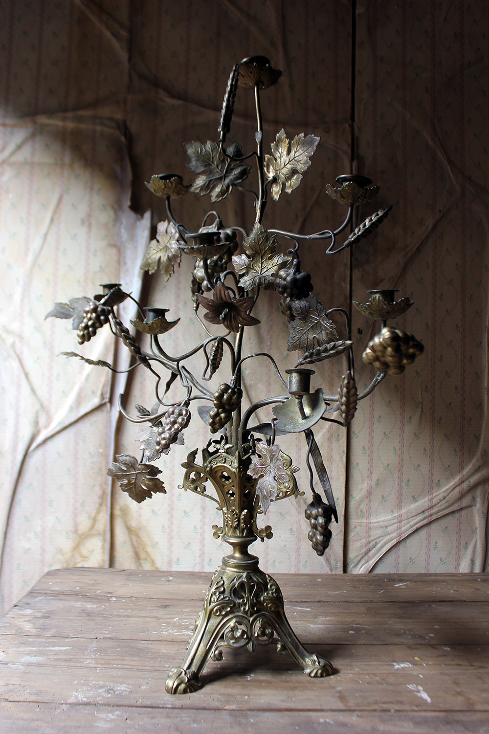 A Beautiful Large Late 19thC Naturalistic Gilt Metal Eight Sconce Candelabra c.1890