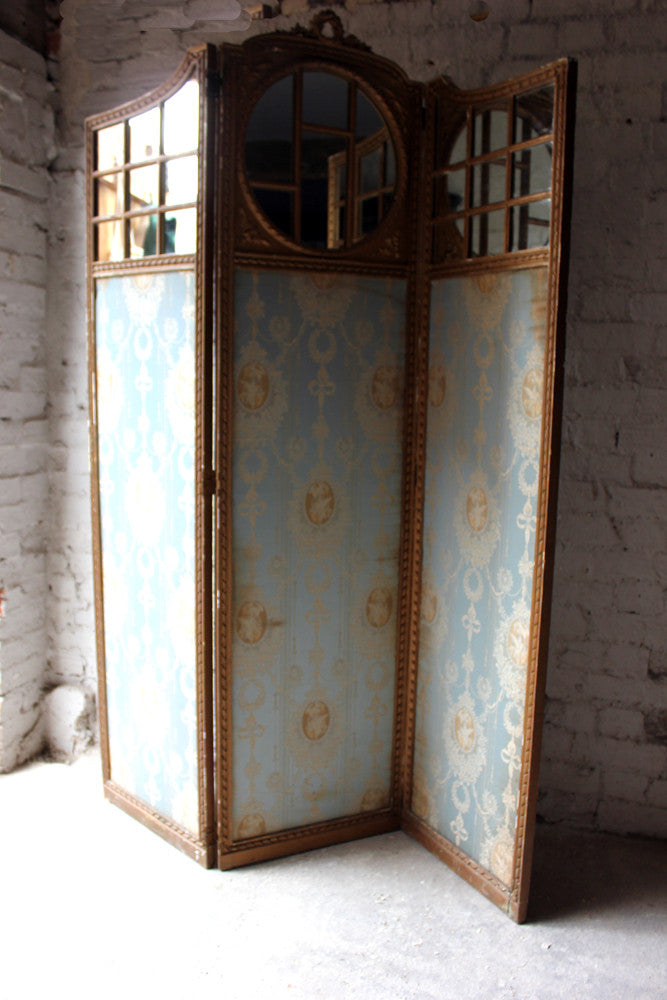 A Good French 19thC Giltwood & Mirror Panelled Three Panel Screen
