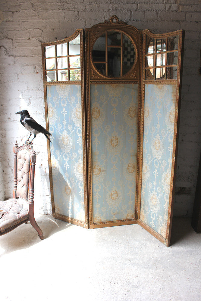 A Good French 19thC Giltwood & Mirror Panelled Three Panel Screen