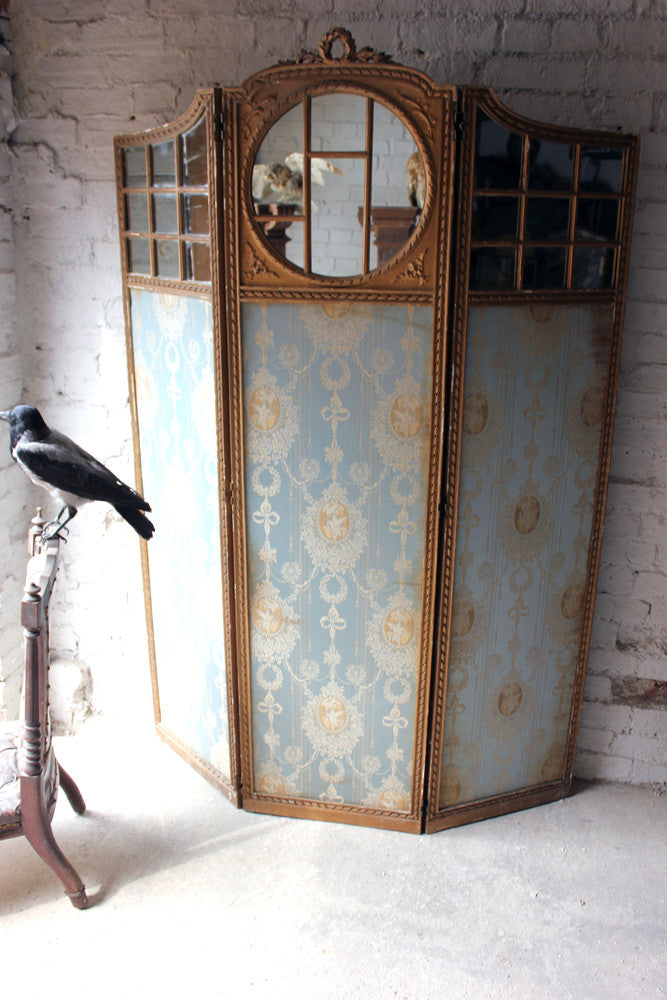 A Good French 19thC Giltwood & Mirror Panelled Three Panel Screen