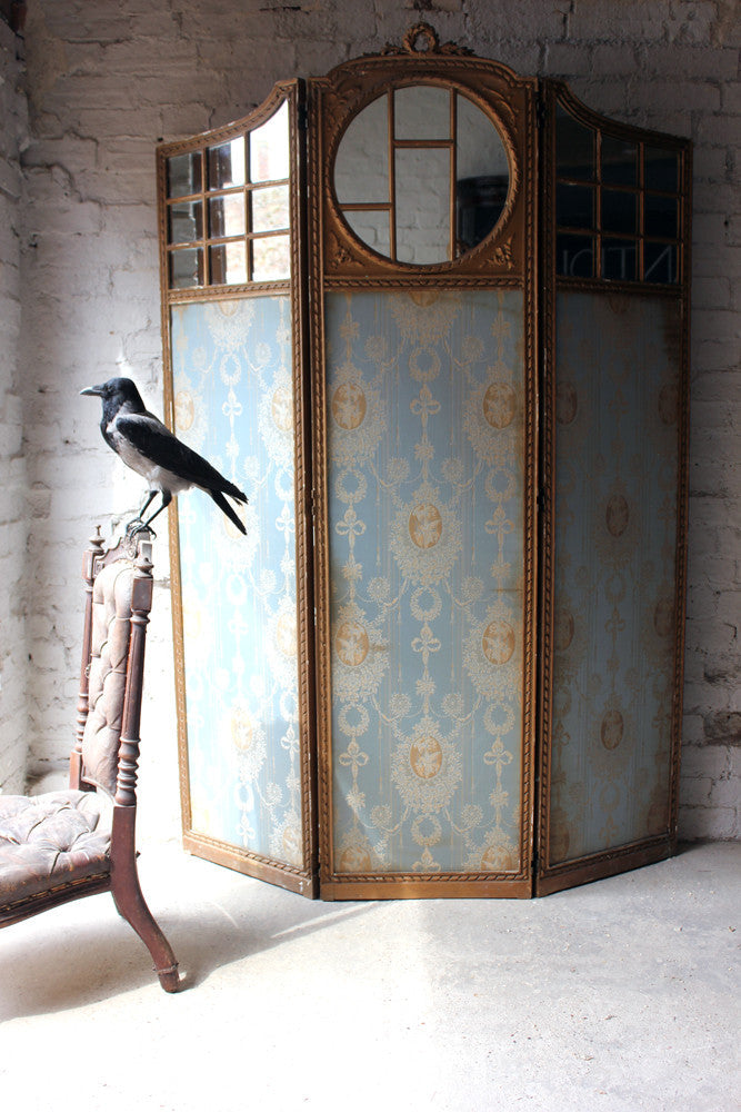 A Good French 19thC Giltwood & Mirror Panelled Three Panel Screen