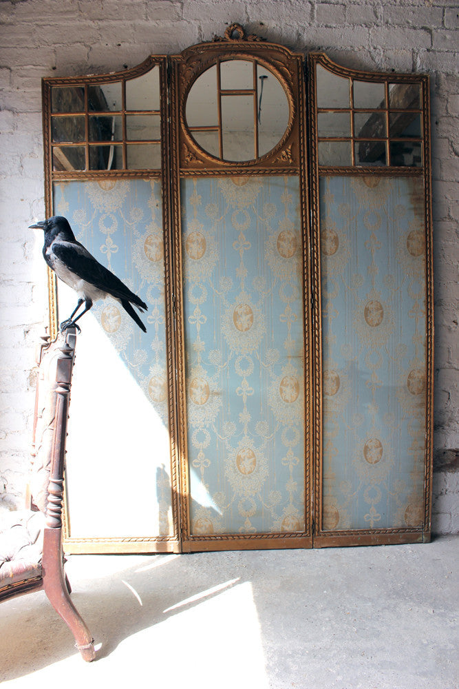 A Good French 19thC Giltwood & Mirror Panelled Three Panel Screen