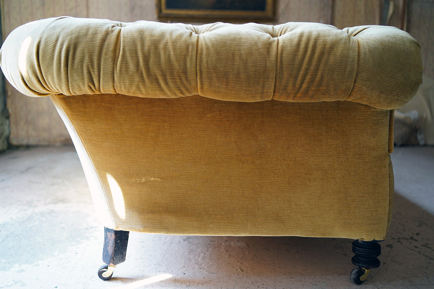 A Gold Velvet Button-Back Upholstered Victorian Chesterfield Sofa c.1880