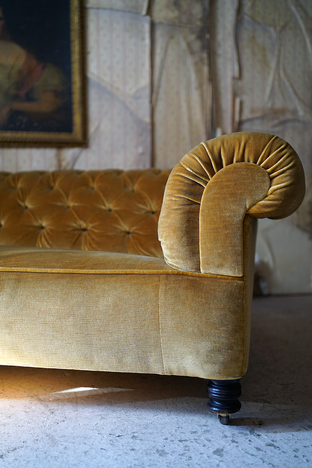 A Gold Velvet Button-Back Upholstered Victorian Chesterfield Sofa c.1880