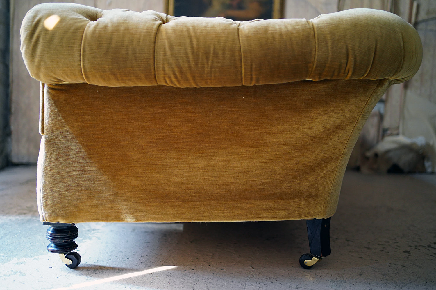 A Gold Velvet Button-Back Upholstered Victorian Chesterfield Sofa c.1880