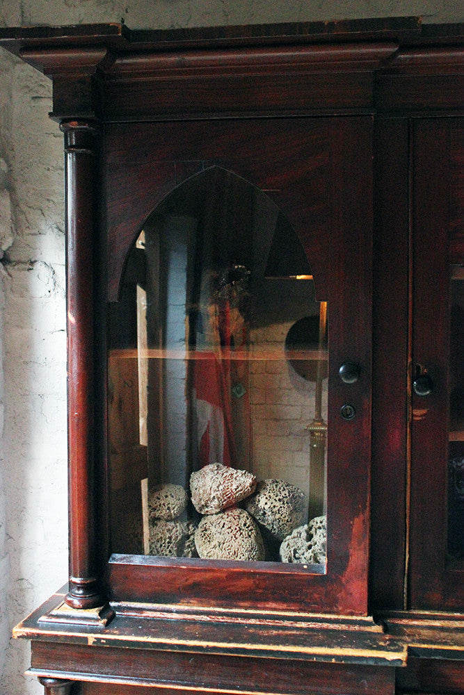 A Decorative c.1840 Gothic Revival Stained Pine Breakfront Bookcase