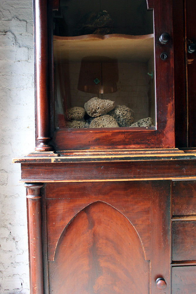 A Decorative c.1840 Gothic Revival Stained Pine Breakfront Bookcase