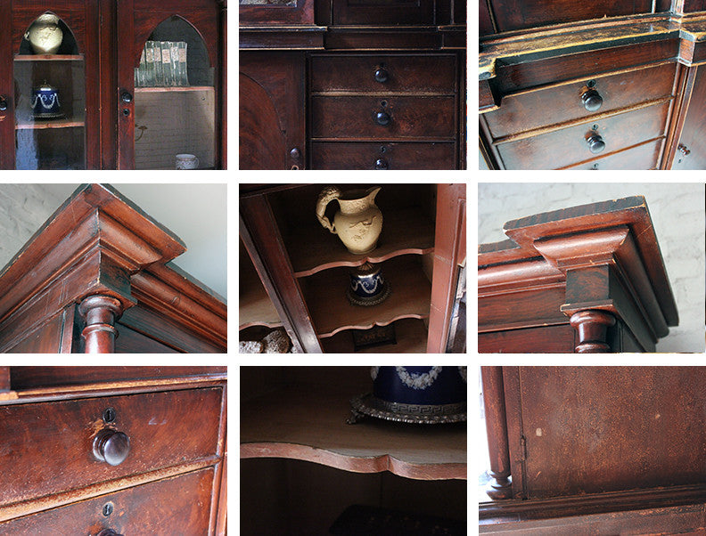 A Decorative c.1840 Gothic Revival Stained Pine Breakfront Bookcase
