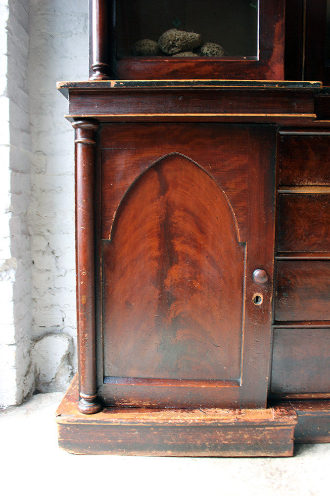 A Decorative c.1840 Gothic Revival Stained Pine Breakfront Bookcase