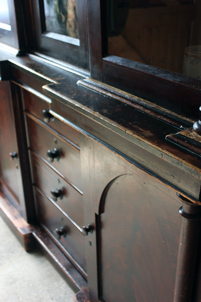 A Decorative c.1840 Gothic Revival Stained Pine Breakfront Bookcase