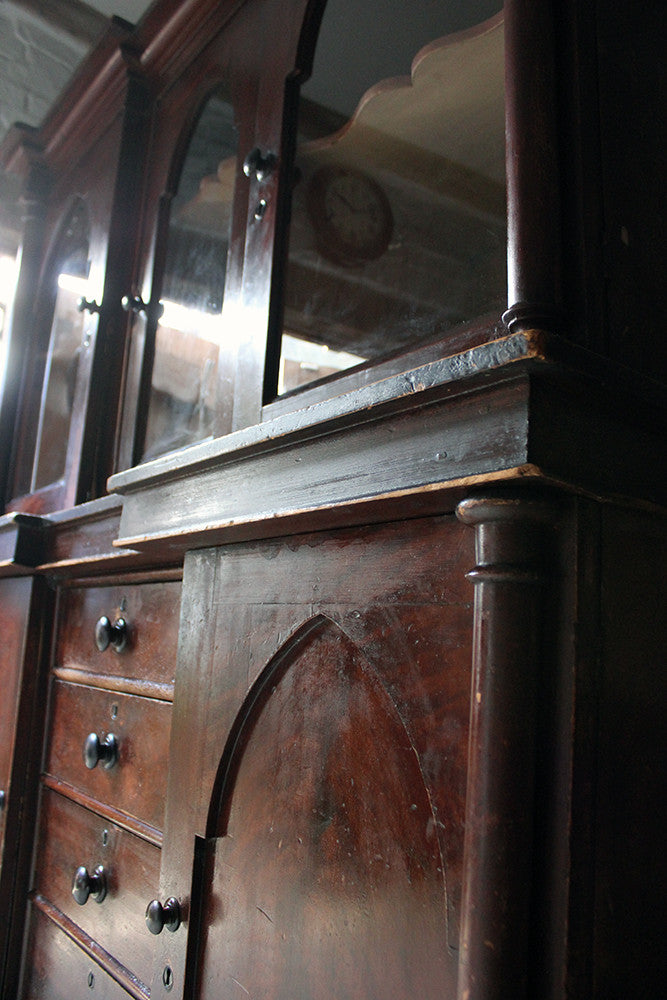 A Decorative c.1840 Gothic Revival Stained Pine Breakfront Bookcase
