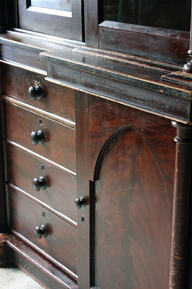 A Decorative c.1840 Gothic Revival Stained Pine Breakfront Bookcase