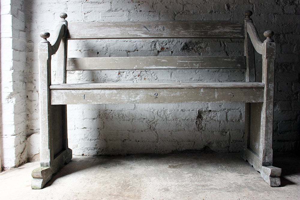 A Beautiful 19thC Ecclesiastical Gothic Revival Painted Pine Bench c.1860-70