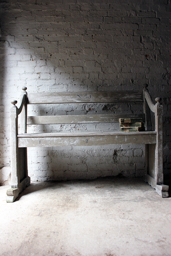 A Beautiful 19thC Ecclesiastical Gothic Revival Painted Pine Bench c.1860-70
